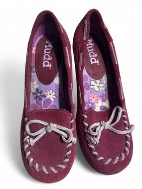 Mudd Burgundy Suede Moccasins with Bow Accent